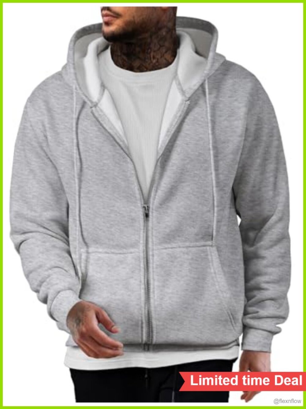 Mens Heavyweight Fleece Lined Full Zip Up Hoodie Sweatshirt